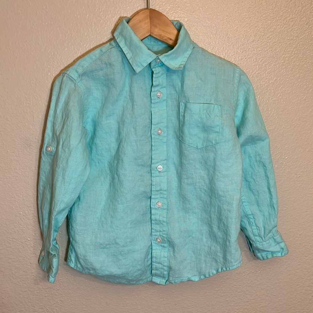 Janie and Jack Easter Spring Button Down Linen Long Sleeve Shirt